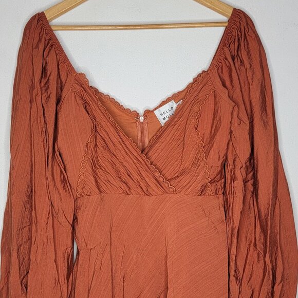 Hello Molly Medium Coming Of Age Mini Dress Rust Orange Long Sleeve V-Neck - Picture 3 of 8
